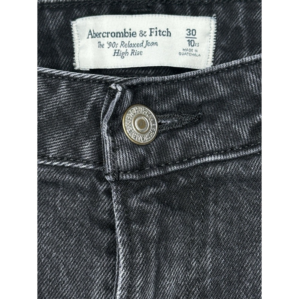 Abercrombie & Fitch 90s Relaxed Jean High Rise Curve Love 30 10 XS Black X-Short - Picture 8 of 10